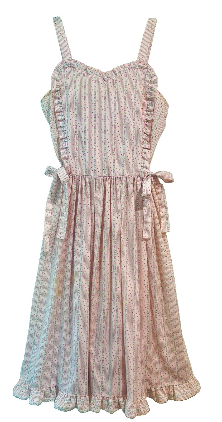 VTG 80s Becky Sharpe Sundress Sweetheart Neckline Dainty Pink & Lavender Floral