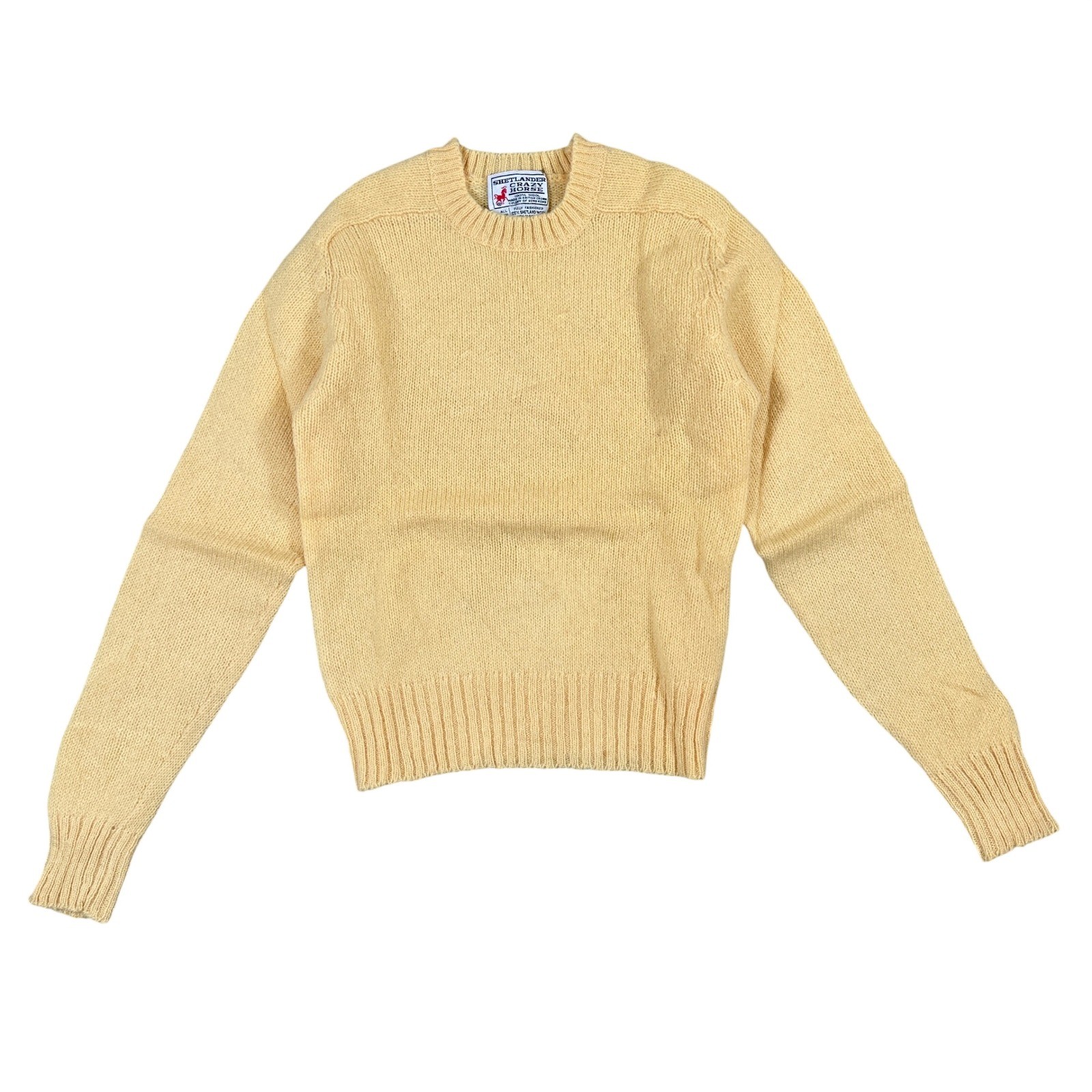 Vintage Crazy Horse Shetlander Yellow 100% Shetland Wool Crewneck Sweater HK72
