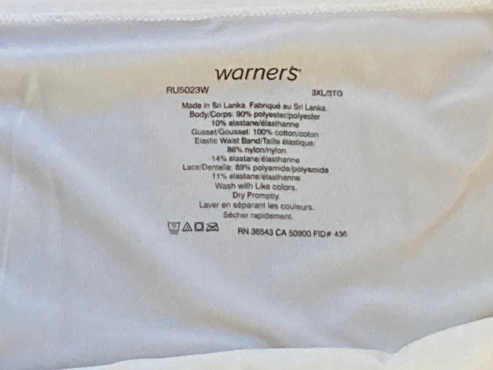 1123 Warner’s 10/3XL White Blissful Hipster Brief Tummy Control Panty #5023