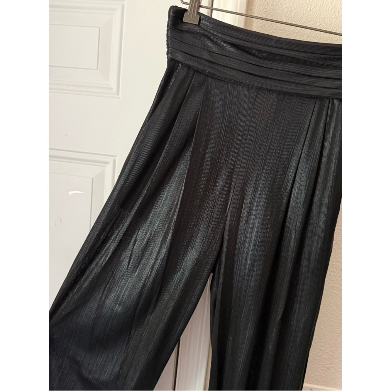 RETROFETE black pleated waist high rise cuffed trousers pants