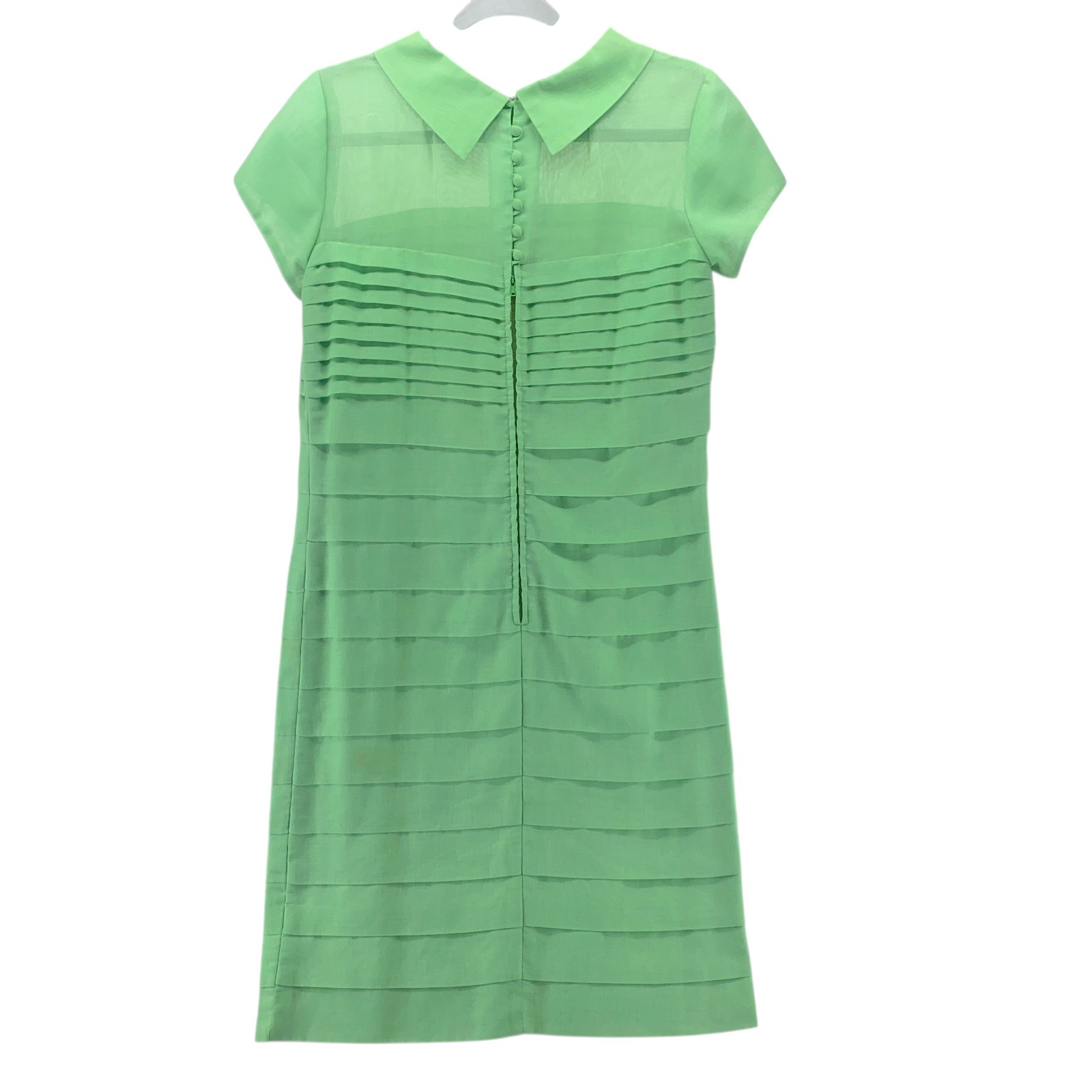 Vintage Leslie Fay Dress Medium Mint Green Pleated Cowl Neck Back Button Shift