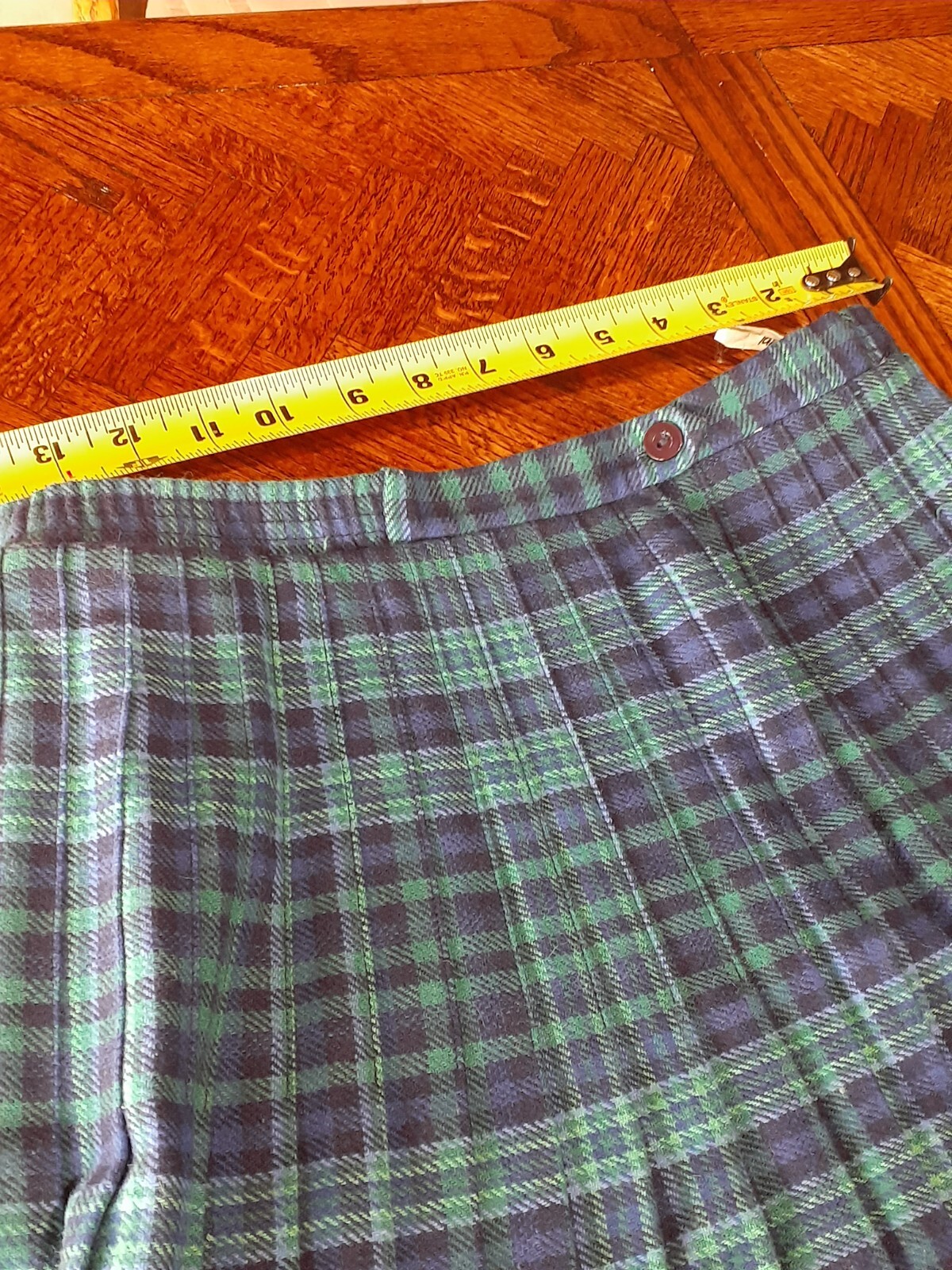 Vintage Tan Jay Women’s Pleated Skirt, Wool Blend Blue Green Plaid Sz 14, Kilt?