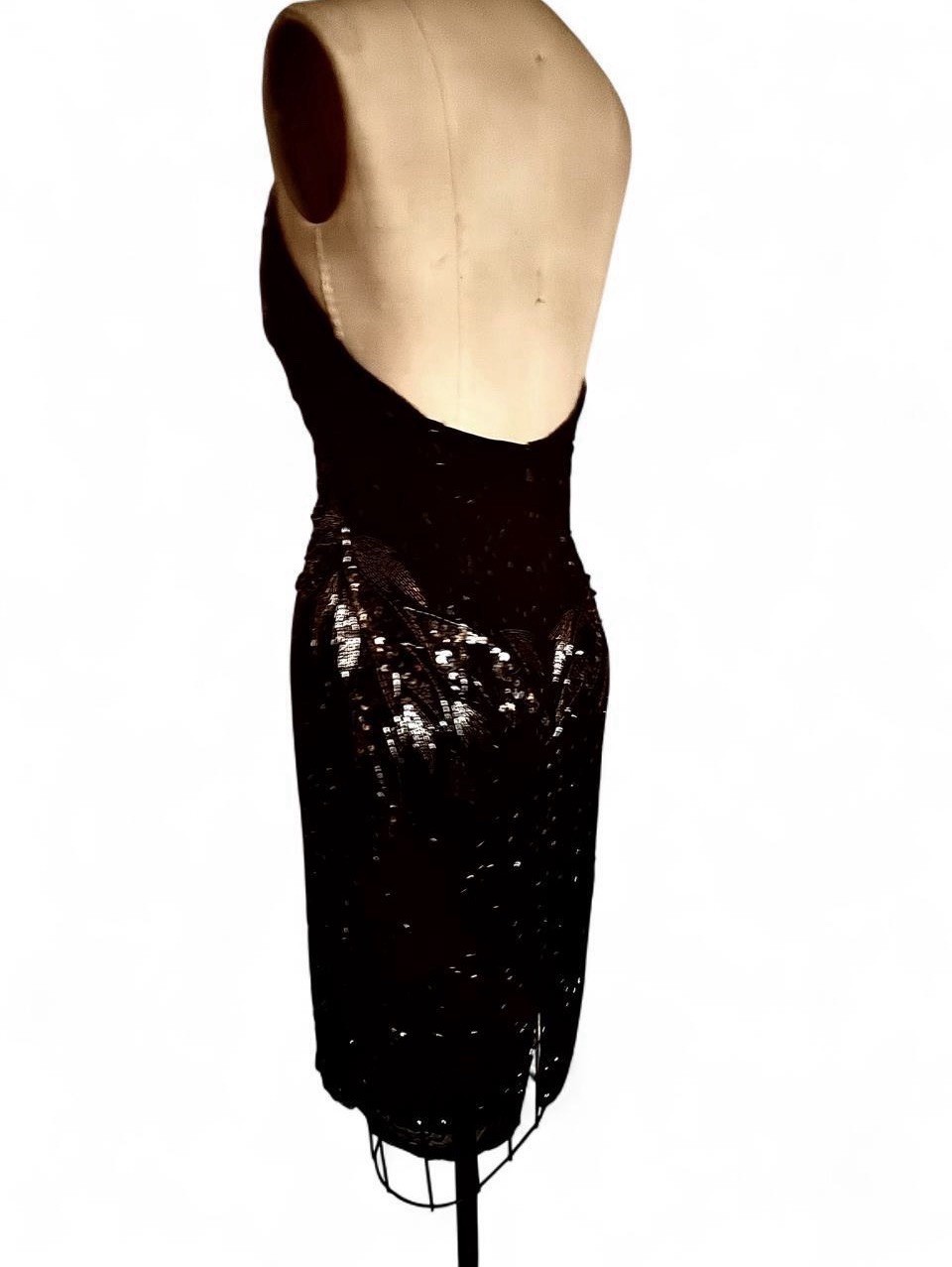Vintage Black Beaded Halter Cocktail Gown