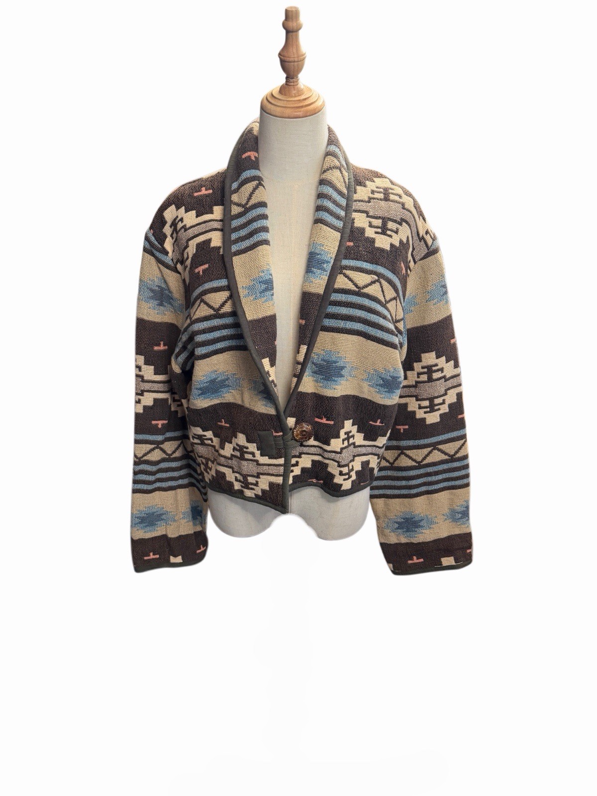 Gorgeous Vintage 90s Aztec Southwestern Cotton Tapestry Jacket Women’s Sz M