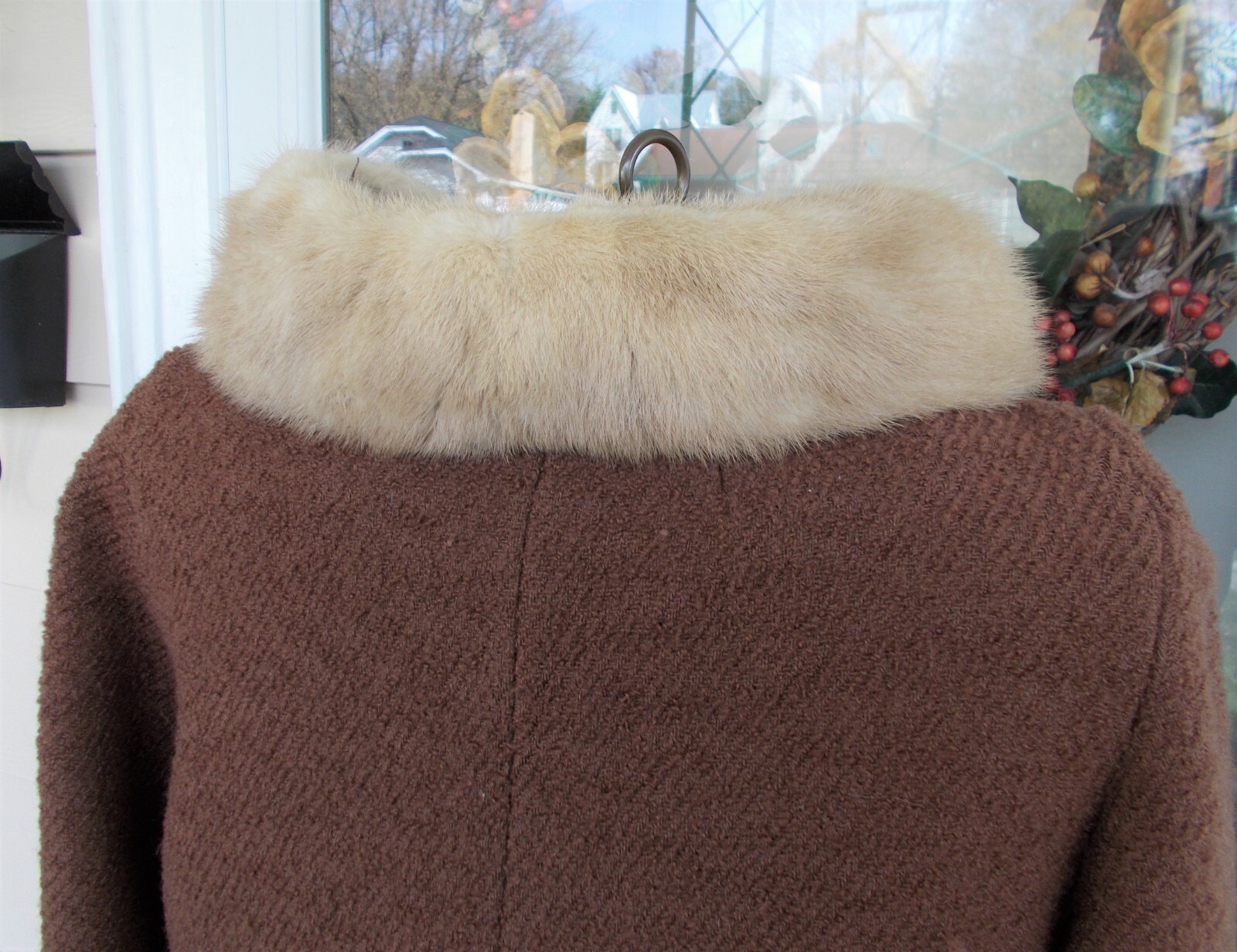 Vintage Brown Rust Textured Wool Coat W/ Champagne Blonde Mink Collar S/M