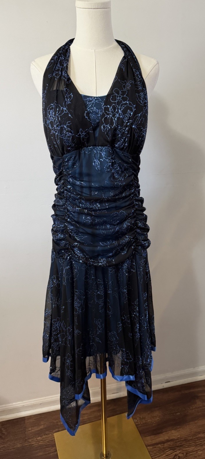 Vintage Y2K Taboo Black Halter Dress Glitter Blue Fairycore Prom Size XL