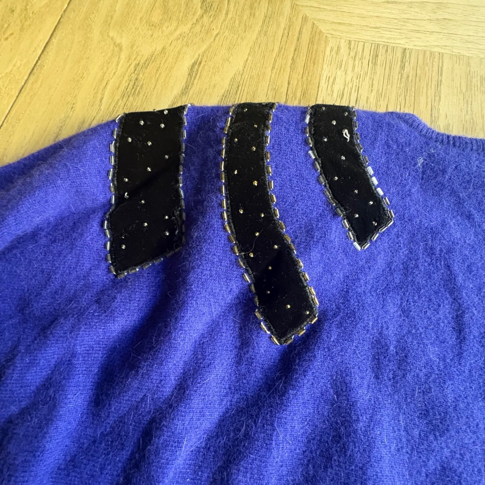 VTG Marisa Christina Y2K Blue-Purple Angora/Wool Blend Velvet Bow Sweater Sz MED