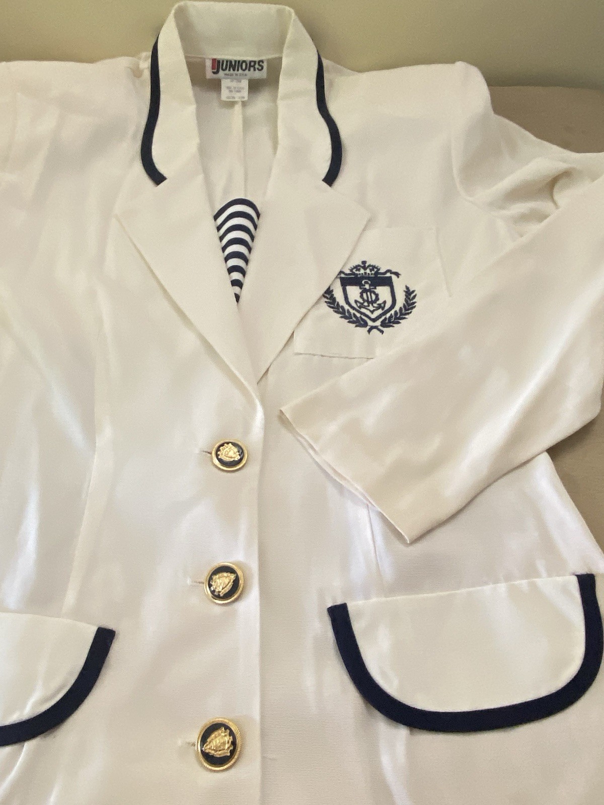 Vintage Juniors 80s Nautical Sailor Preppy Creast Blazer Jacket 7/8 Old Money