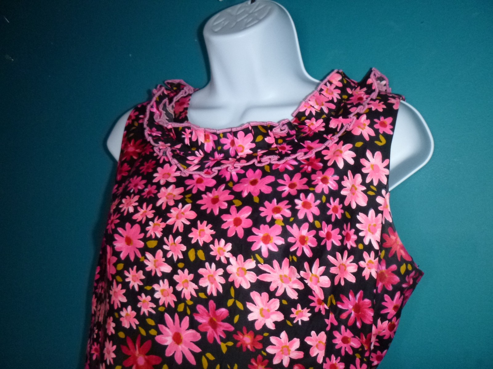 Vtg Charlotta Of California By Glazier Flower Power Maxi Dress PINK Daisies Sz M