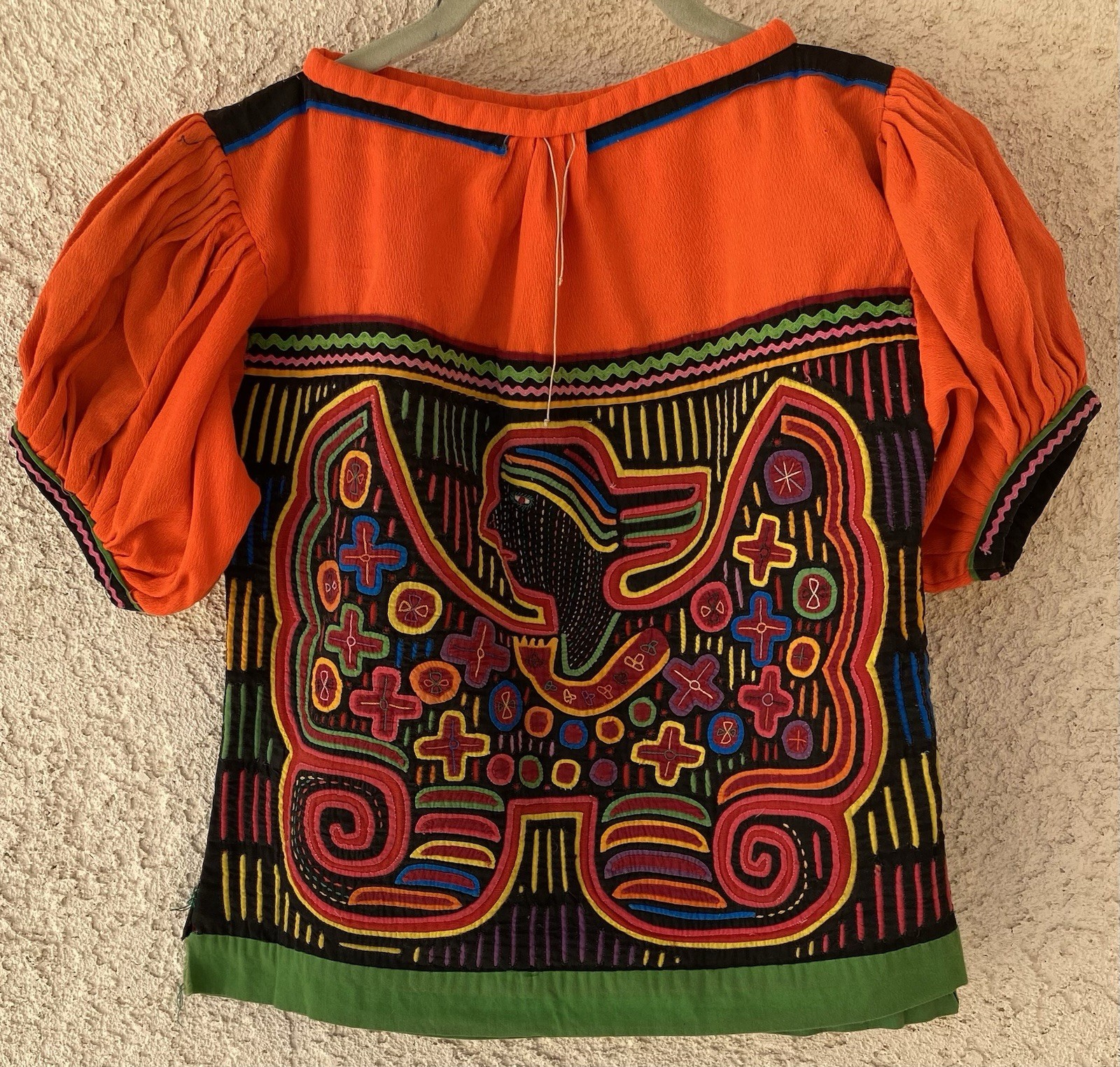Vintage Kuna Mola Blouse Reverse Applique Winged Figure Panama Folk Art Top