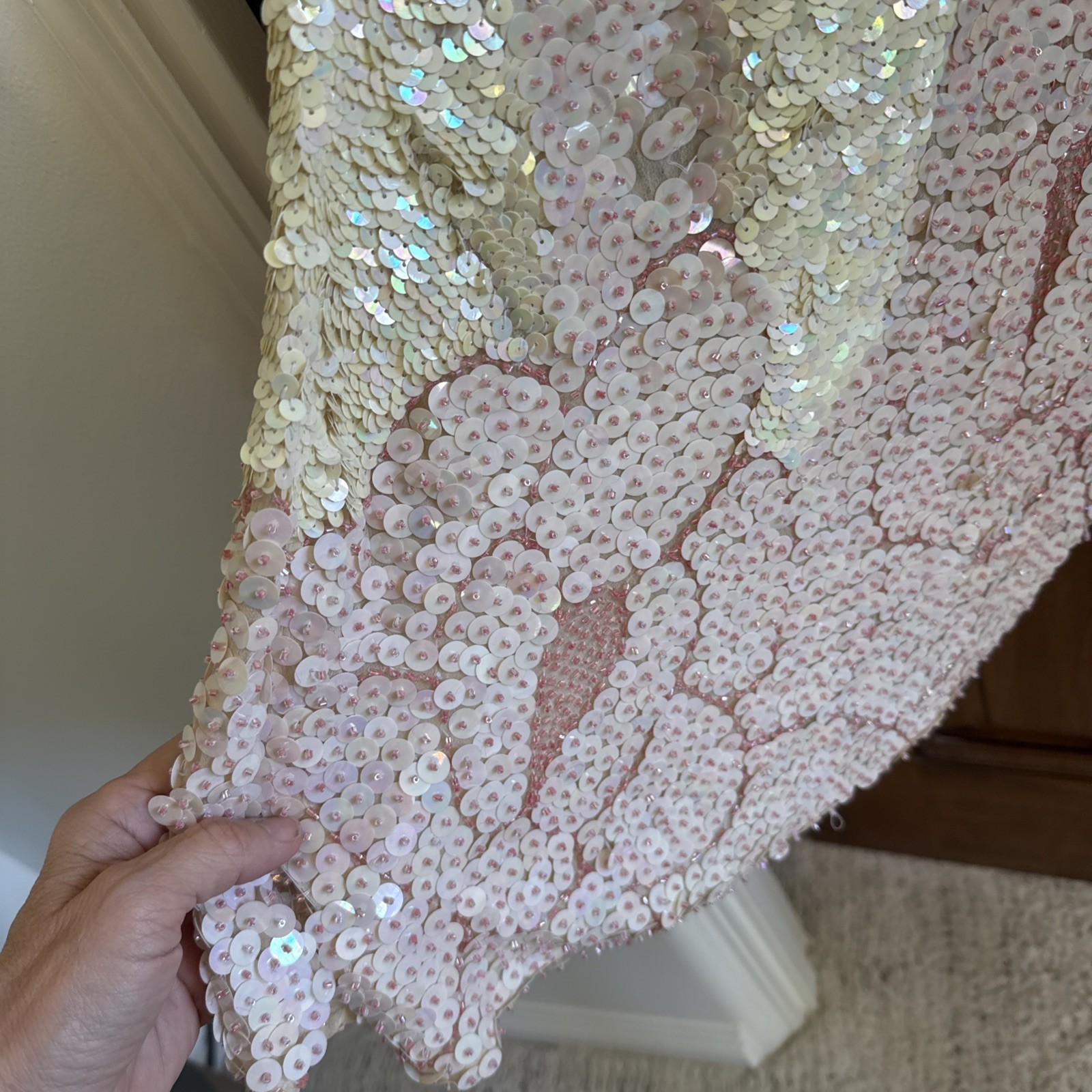 Vintage 80s Jenny Lewis London 100% Silk Sequin Dress Art Deco Handkerchief Hem