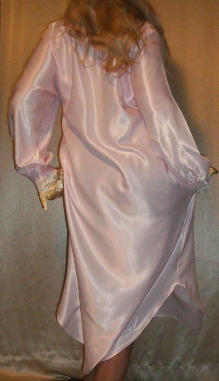 Vtg Pink Long Satin Cottagecore Nightgown L