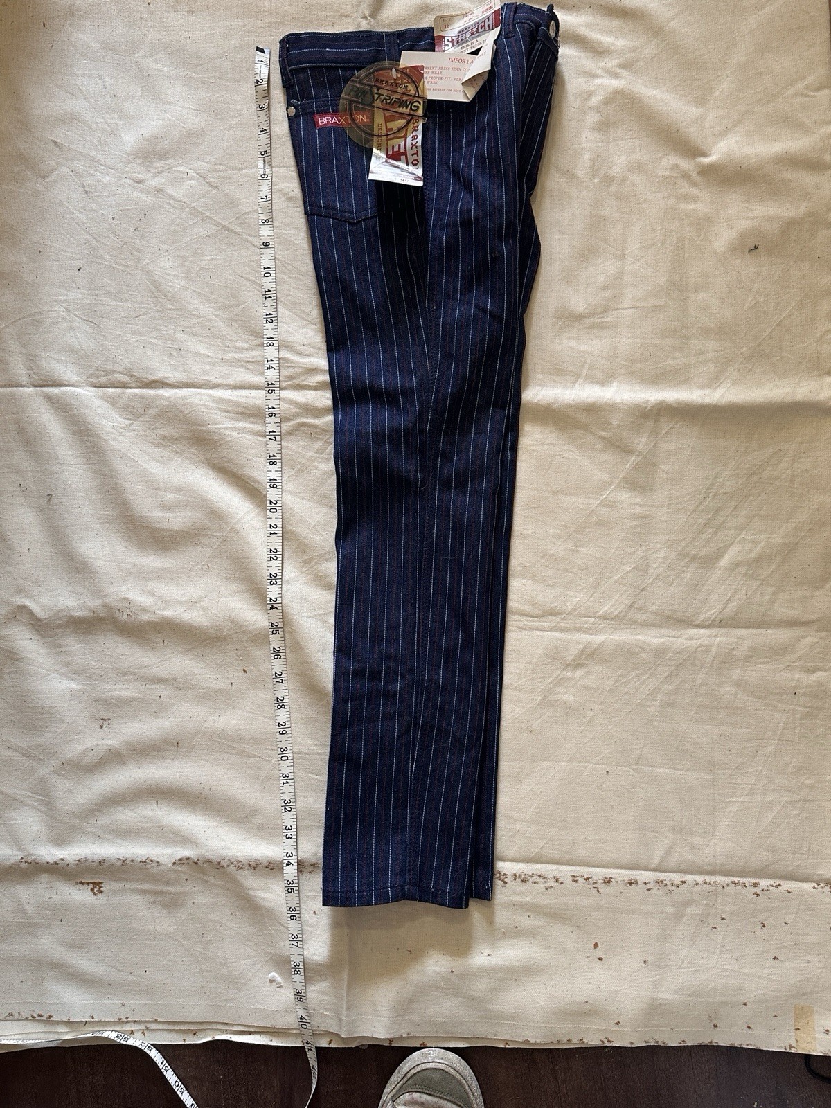 Braxton 1980s High Waisted Pinstriped Jeans New With Tags Rare Designer Denim