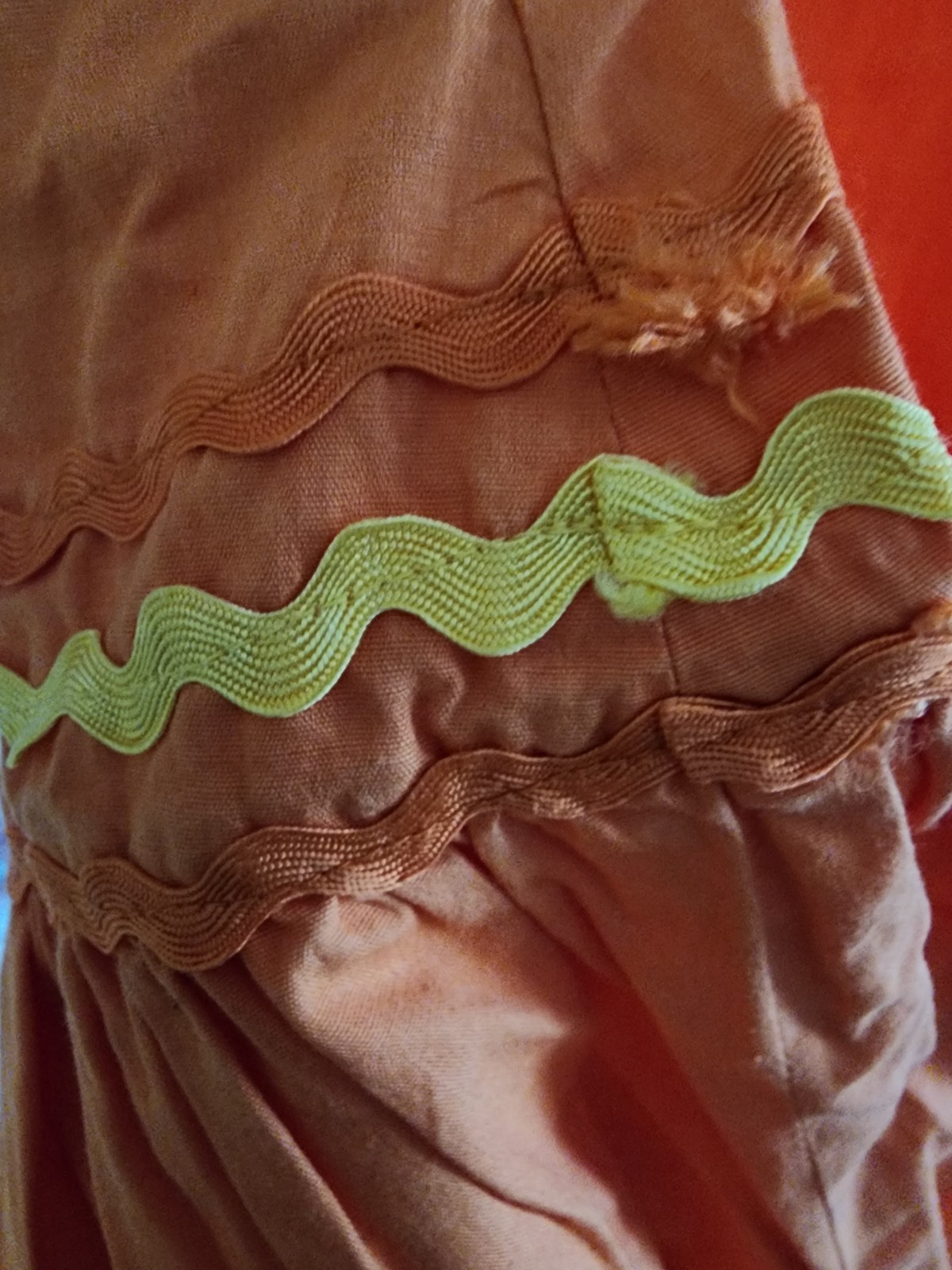 ​Vintage 1970s Mexican Sun Dress Orange Rick Rack Ruffle Beads Cottagecore Boho