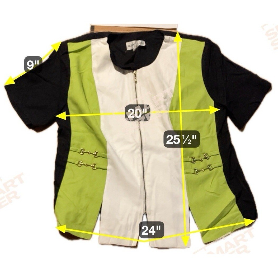 Betsy’s Things Vintage 90s Colorblock Horsebit Zip Front Top Lime Green Black 16