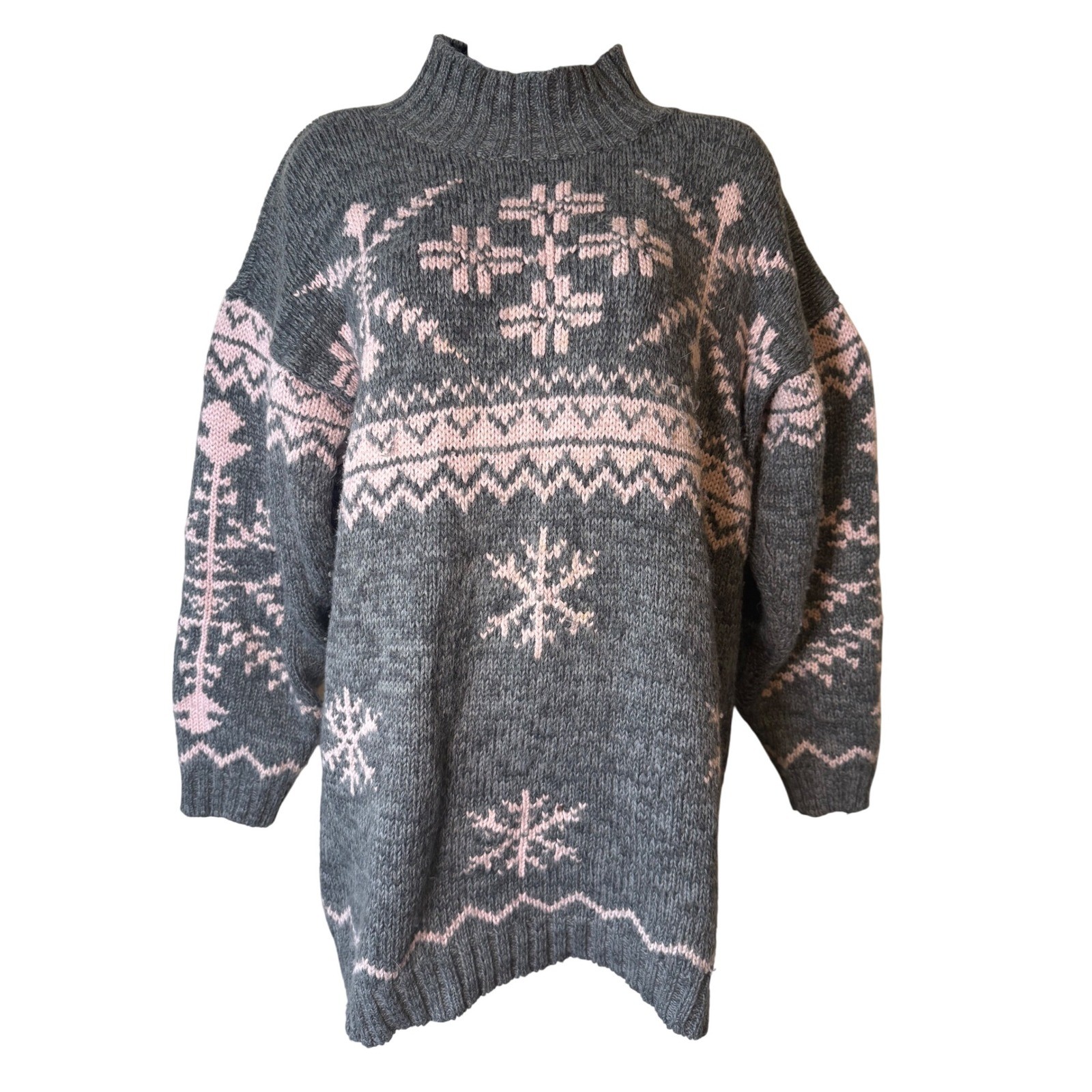 Vintage Best American Clothing Co. Gray Pink Wool Blend Snowflake Sweater M Ski