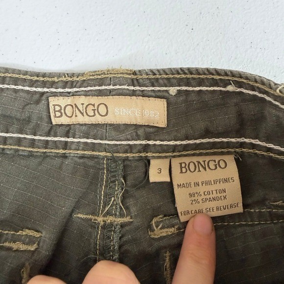 Vintage Bongo gray green cargo tie y2k cropped pocket cotton stretch capri pants
