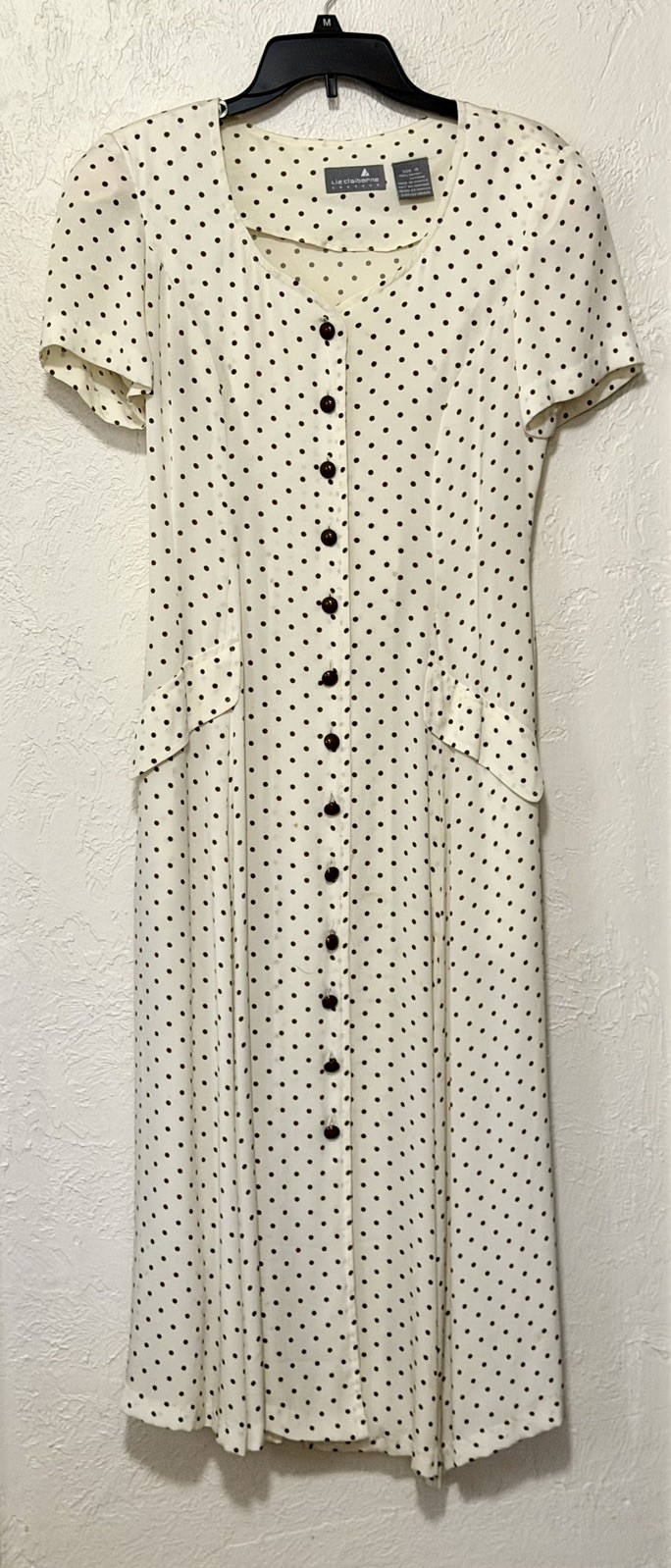 Vintage Liz Claiborne Dresses Beige With Brown Polka Dot Dress Size 4