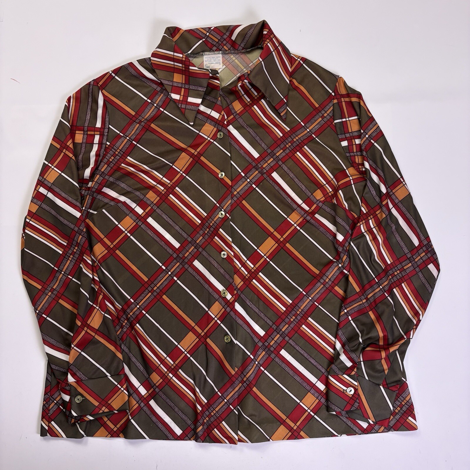 Vtg Sears Perma Prest Women’s Large? Disco Long Sleeve Button Up Collared Hippie