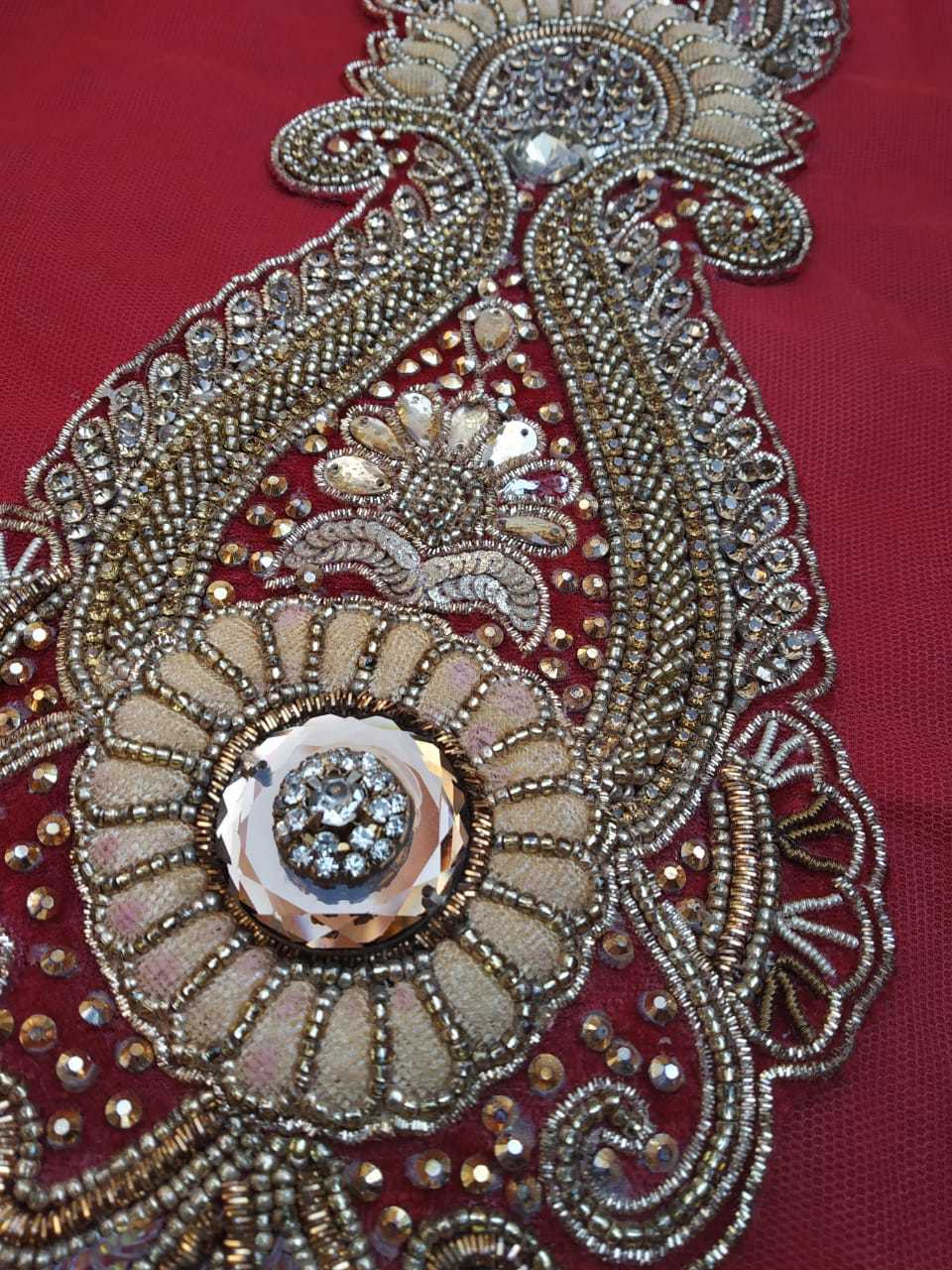 Vintage Indian Hand Bead Rhinestone RED COLOR LEHANGA PATCH ART CRAFT 1FREE ON 5