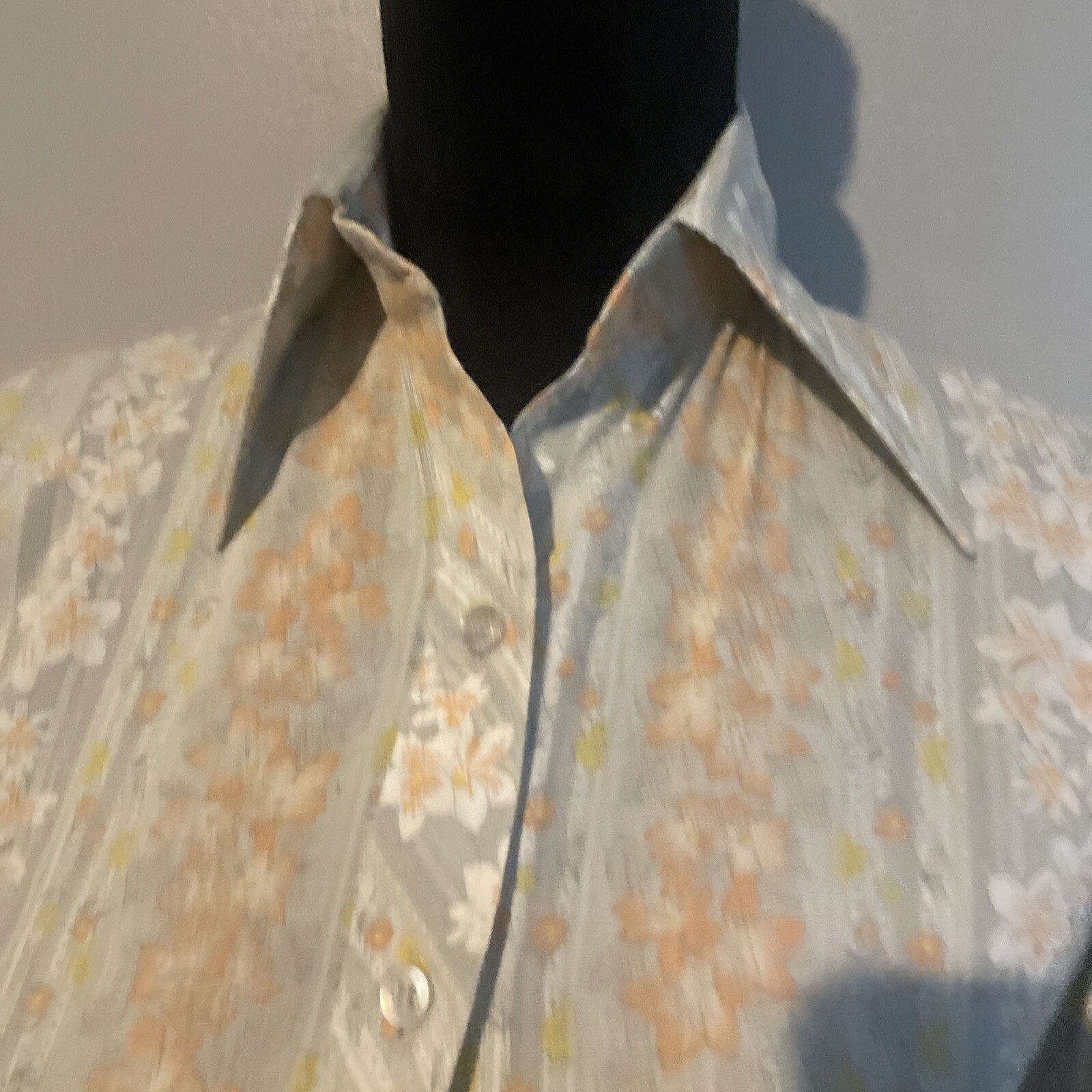 Vintage College Town Small Floral Stripe Button Down High Collared Blouse Top