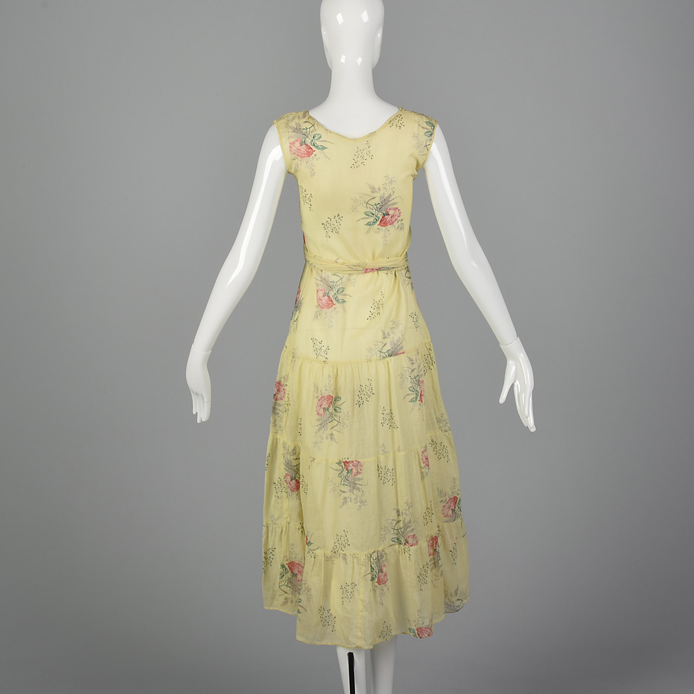 XXS 1930s Dress Sheer Yellow Day Dress Large Rose Print 30s Vintage Day Wear