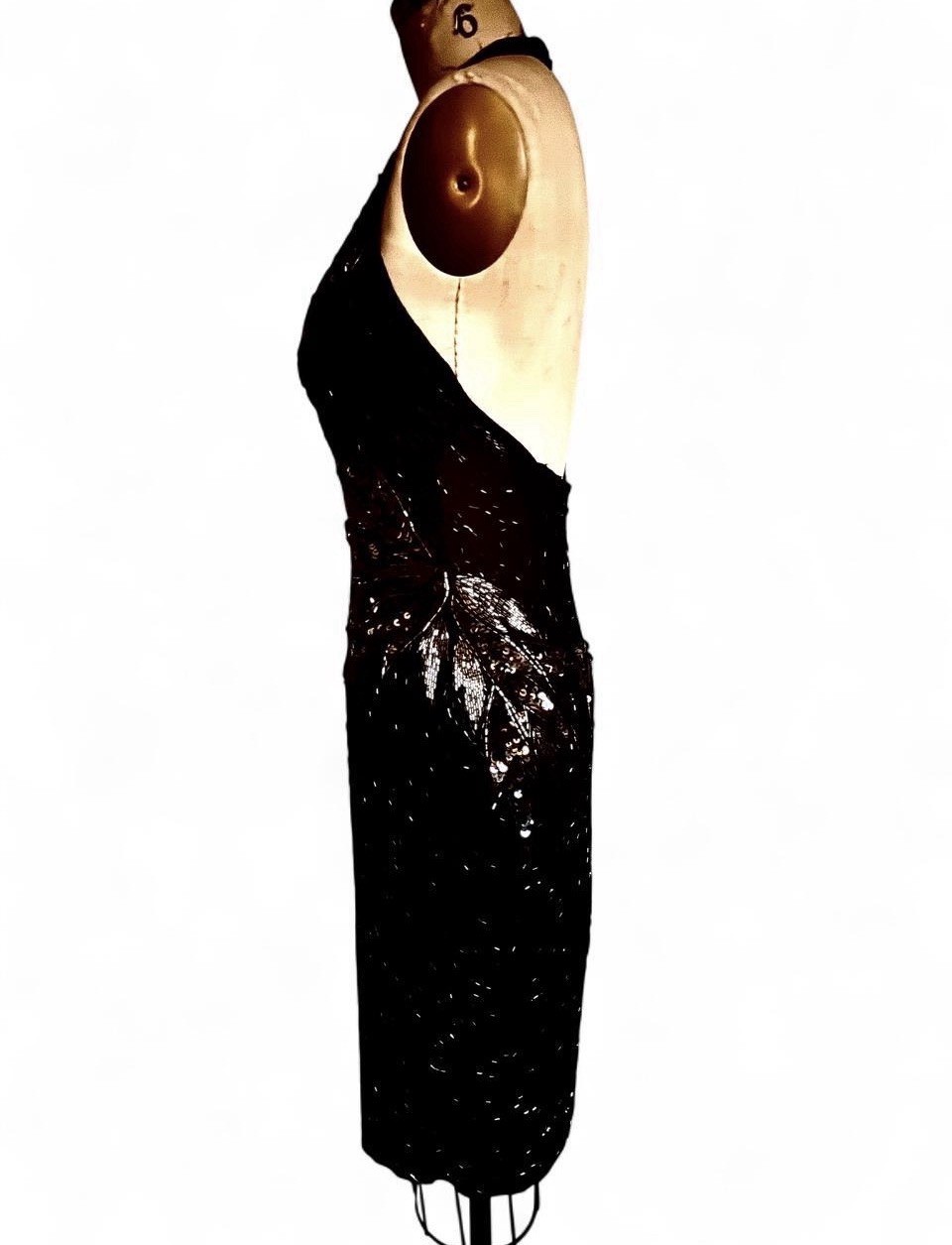 Vintage Black Beaded Halter Cocktail Gown