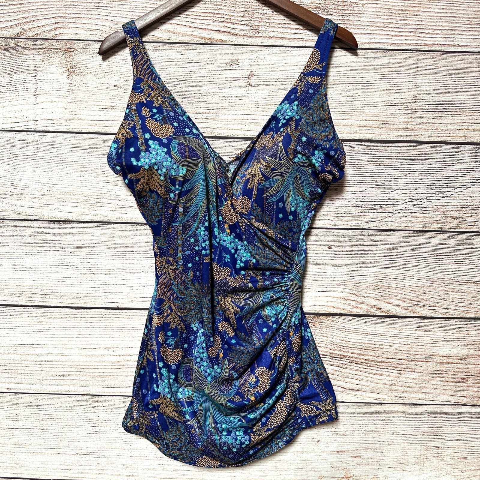 DeWeese Design Swimsuit One Piece Womens Vintage 60’s Blue 18/40 Floral Sta Cup