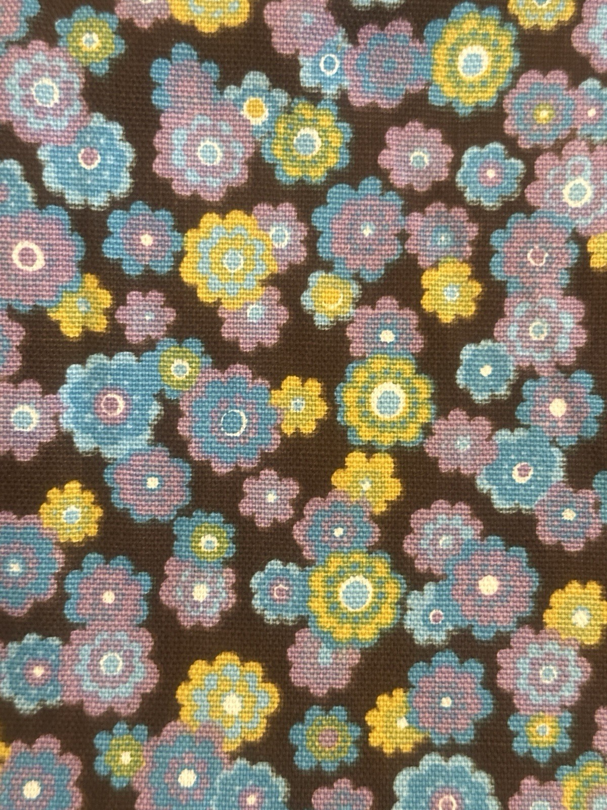 Vintage 60s Floral A-Line Skirt w/ Belt Mod Blue Brown Yellow Size 8, 26″ Waist