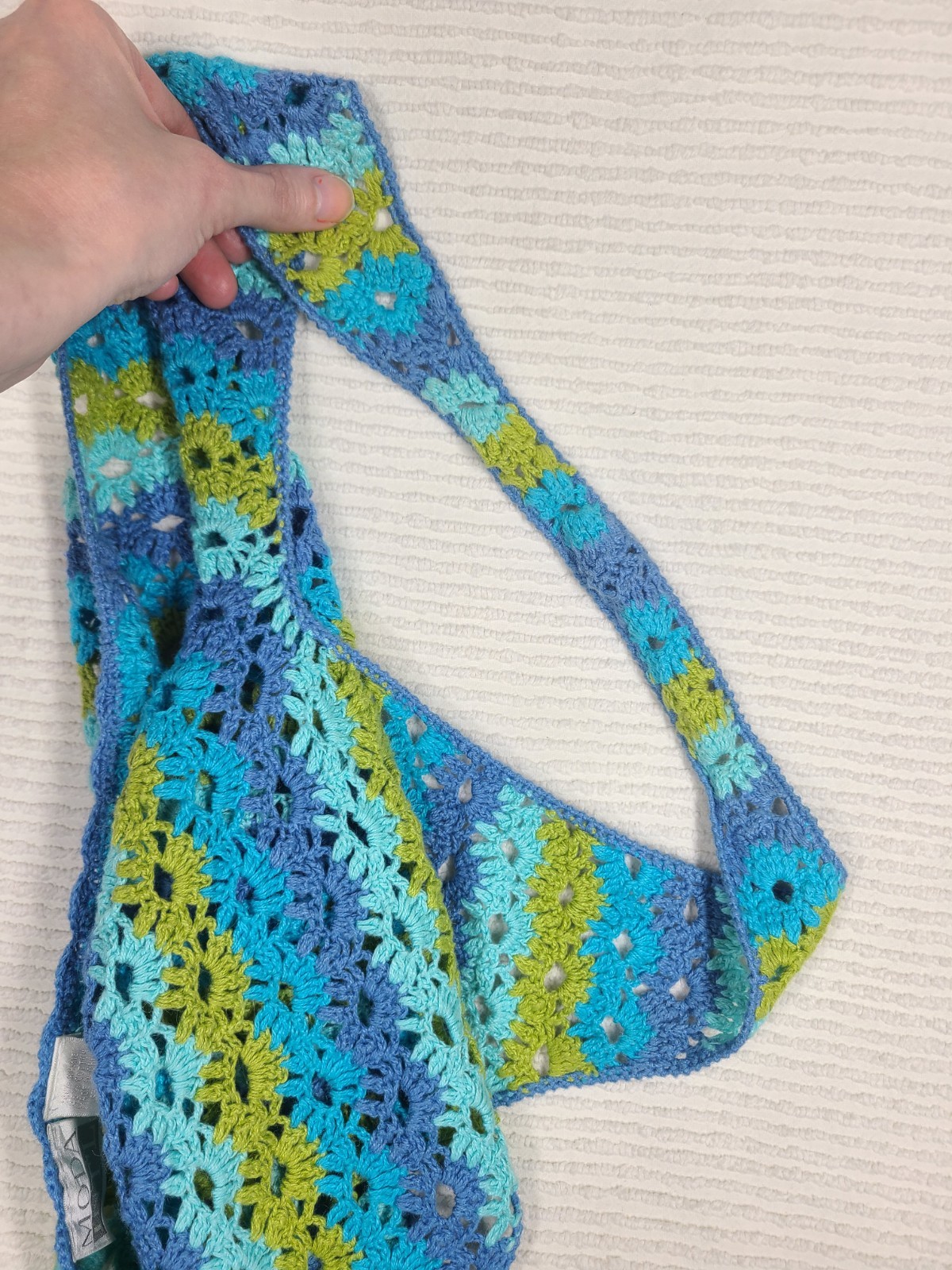 1990s Crochet Halter Top Retro Stripe Fan Stitch Cotton Ramie Medium Mall Hippie