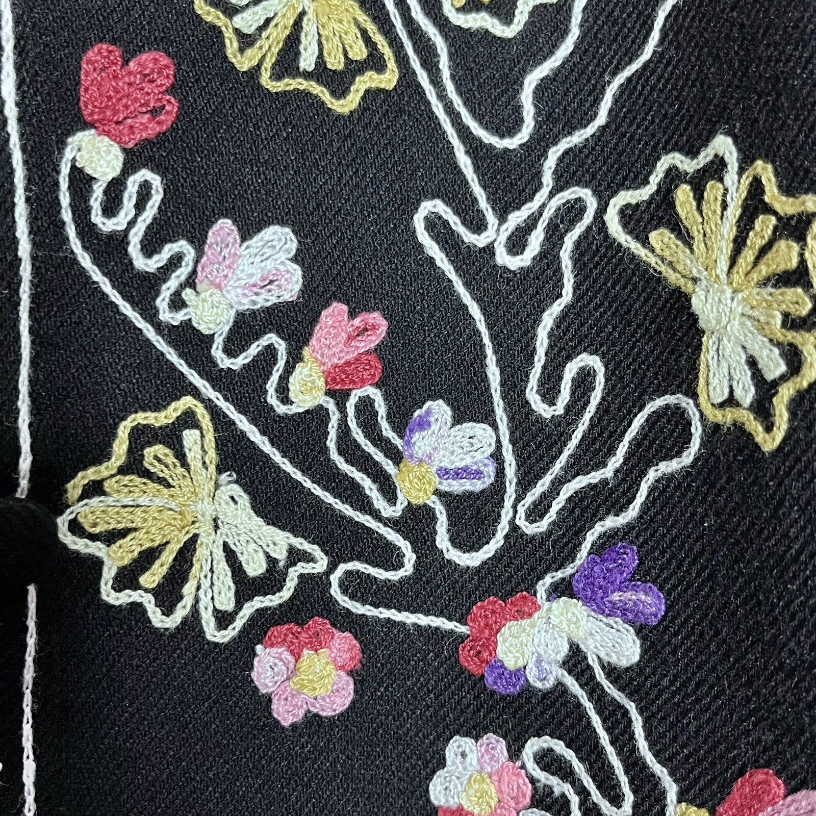 Vintage Womens Floral Embroidered Jacket Top Wool Blend Size L Art to Wear