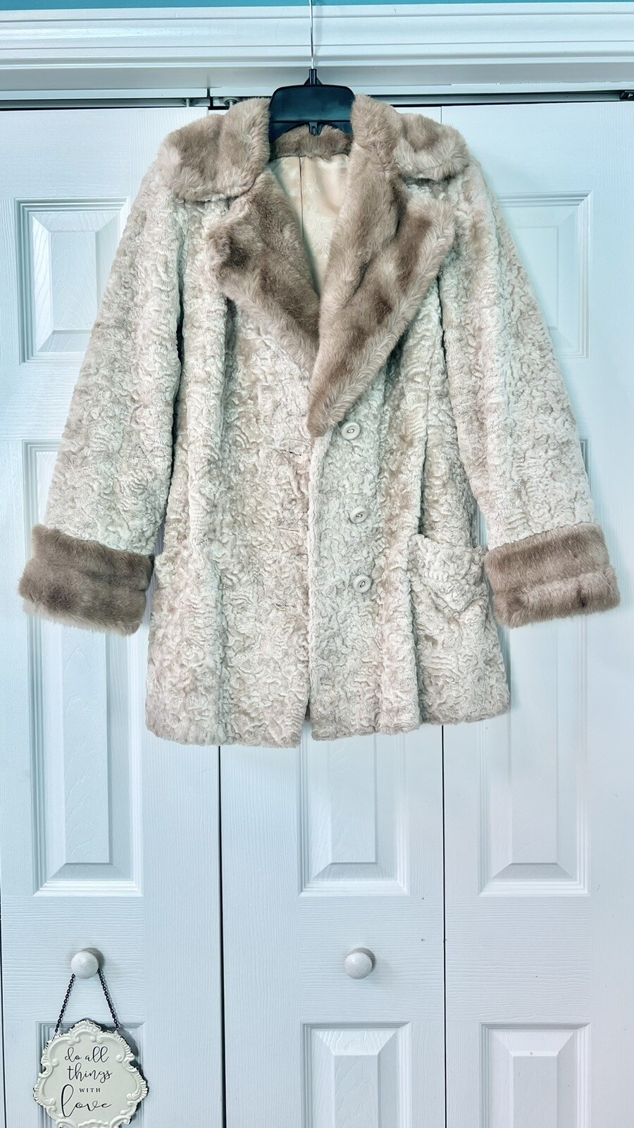 Vintage 1950’s Borre By Russell Taylor Faux Fur Coat Beige Tan Small