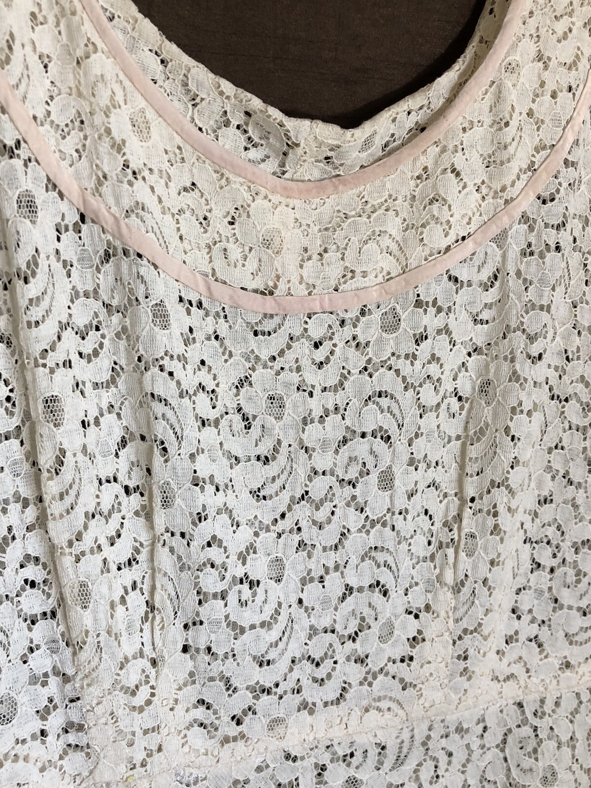 1940s Vintage Cream lace summer dress A line skirt sheer crochet B40 W32 wedding