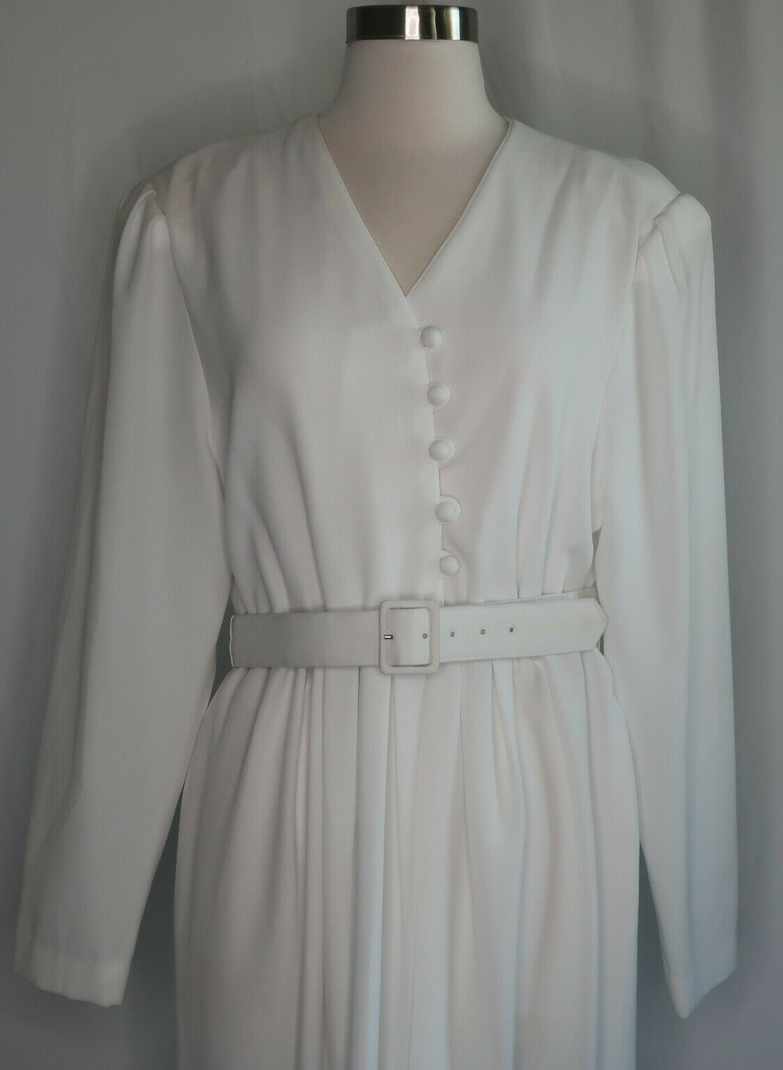 VTG 60s 70s Henry Lee ILGWU Solid White Career Secretary Geek Belted Dress Sz 14