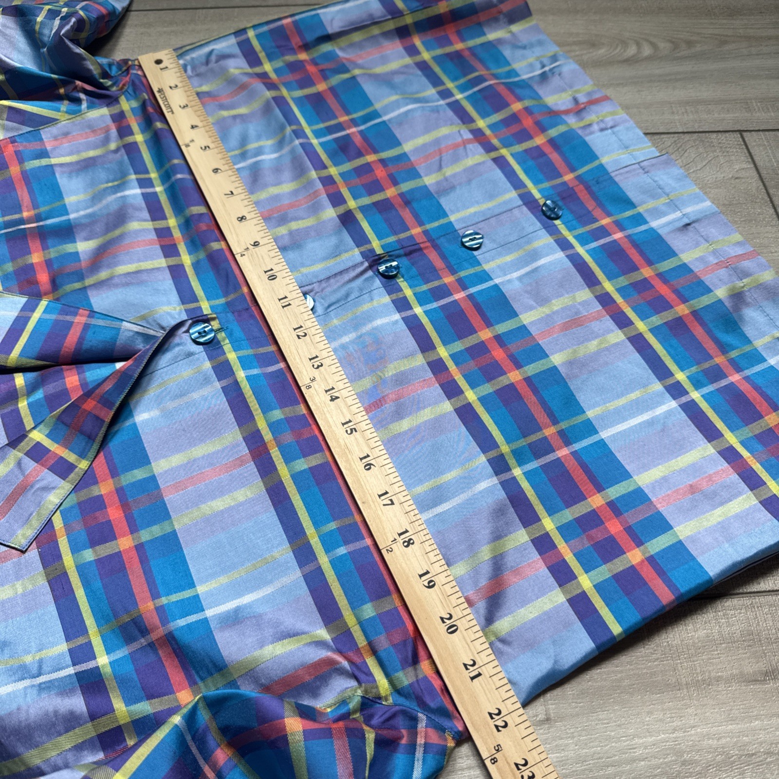 Vintage 90s Preston & York Silk 2pc Pajama Set Top Pants Plaid Womens M/ L Blue