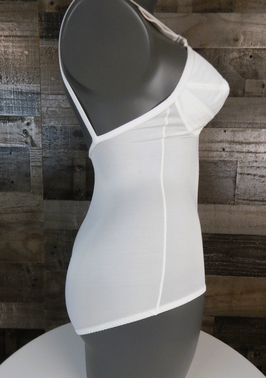 De Luxe Fashions All in One White Stretchy Girdle Bodysuit Soft Cups-Style 40B