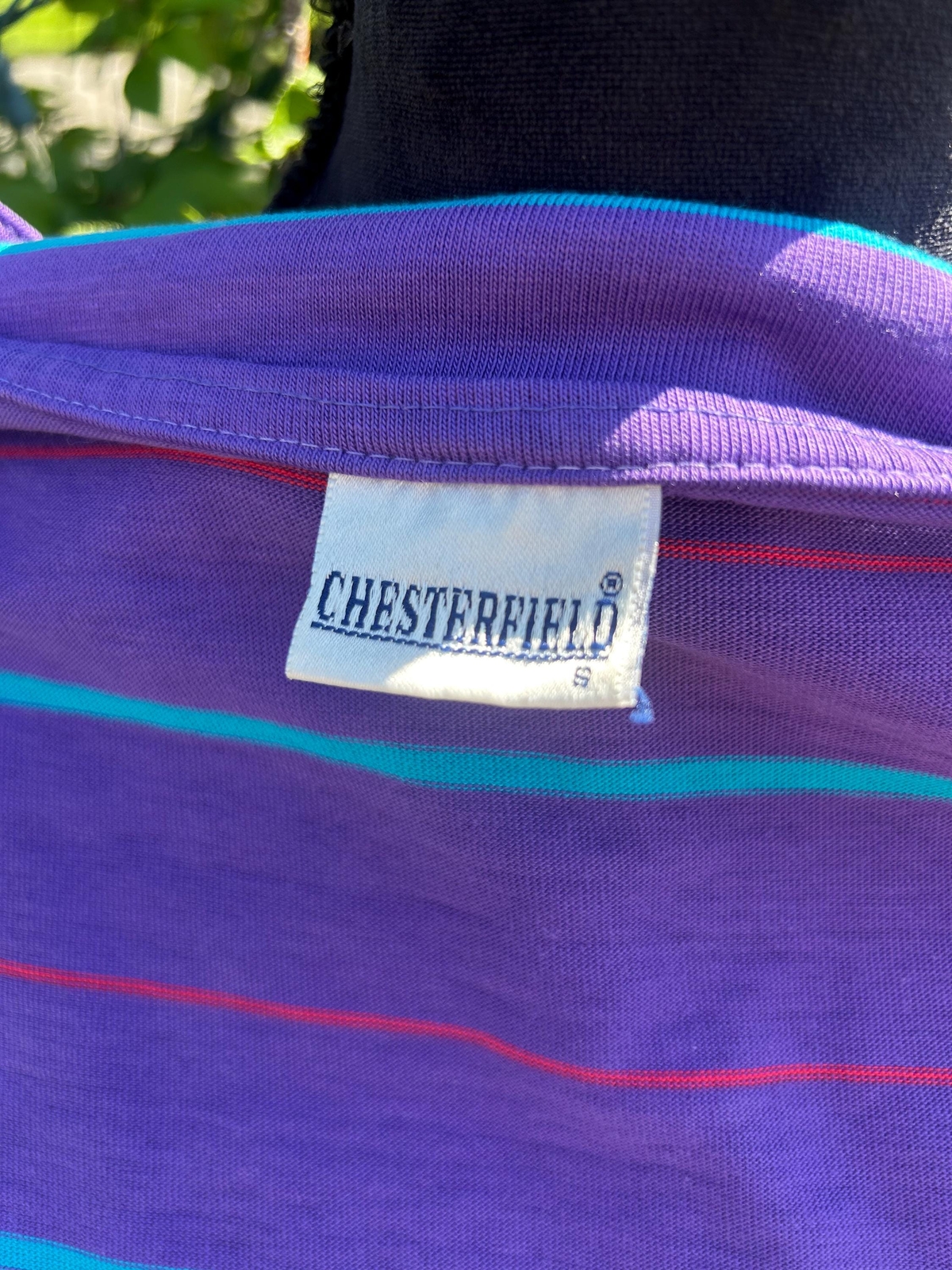 Vtg Chesterfield 80s Bracelet Sleeve Purple Blue Pink Stripe Shirt Small
