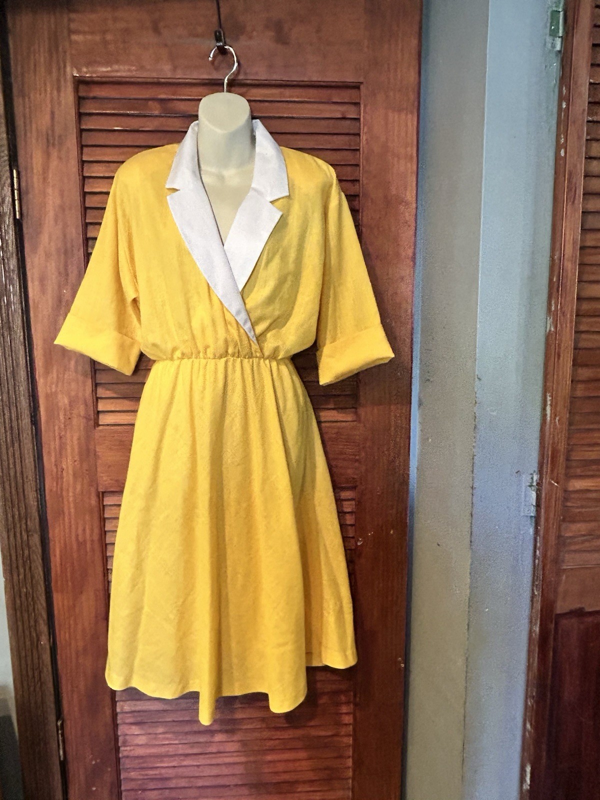 Vintage, lemon yellow, day dress, fit and flare, full skirt, dress