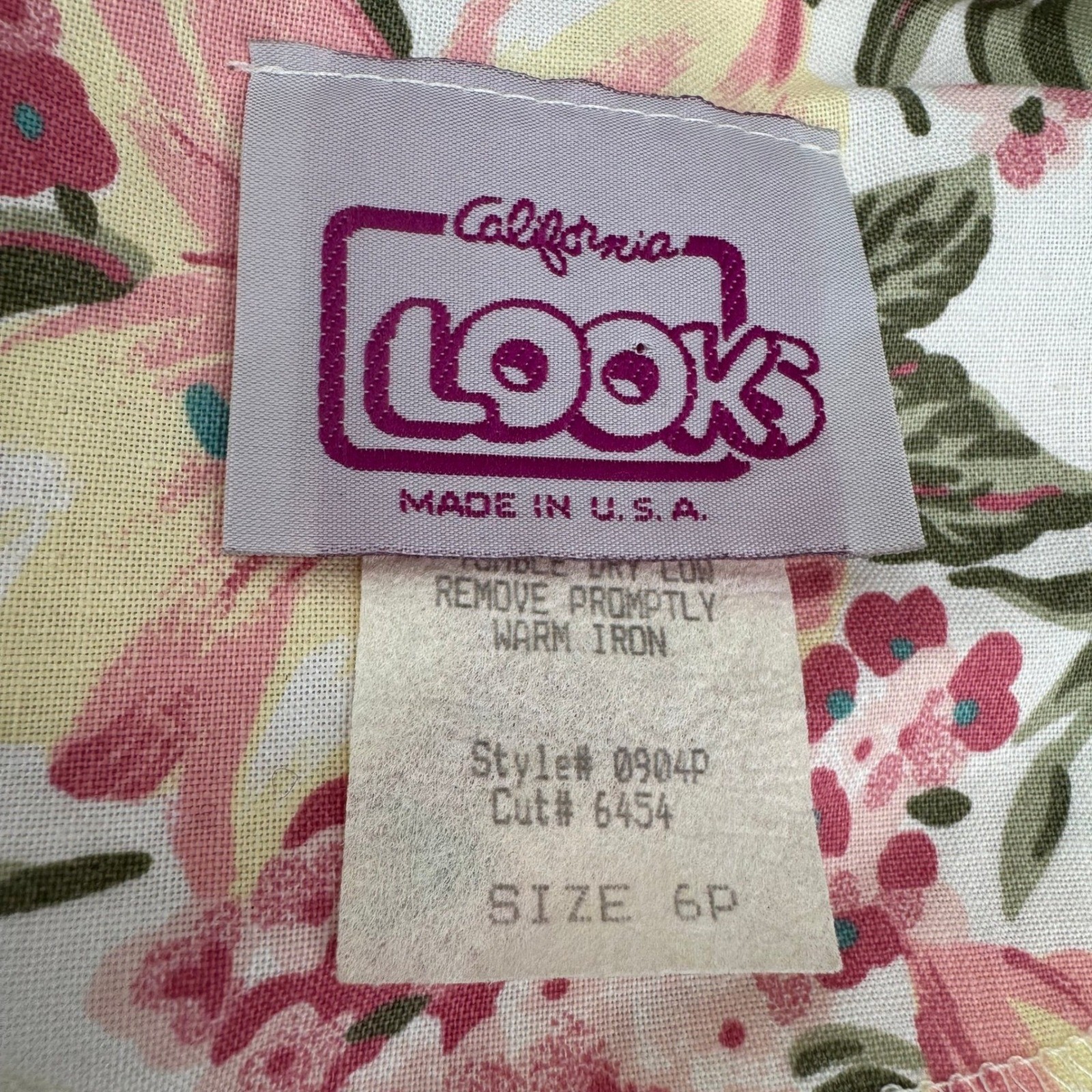 California Looks Vintage 80s Floral Midi Dress Pink Blue Cotton Petite 6P USA