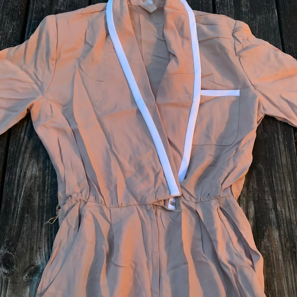 Jumpsuit Vintage 1970s 60s Peach and White One Piece JumpSuit Made in USA 14