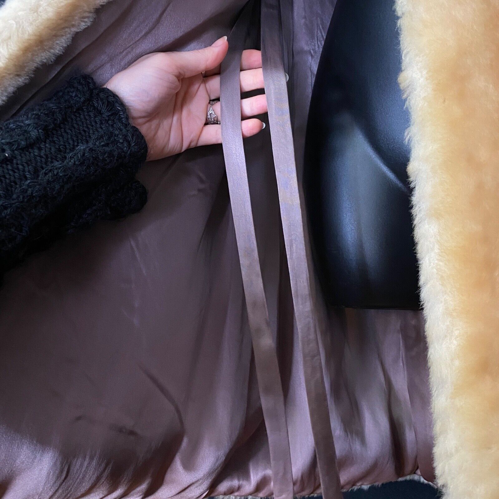 Vintage 1950s heavy genuine fur sheepskin shearling brown striped winter S