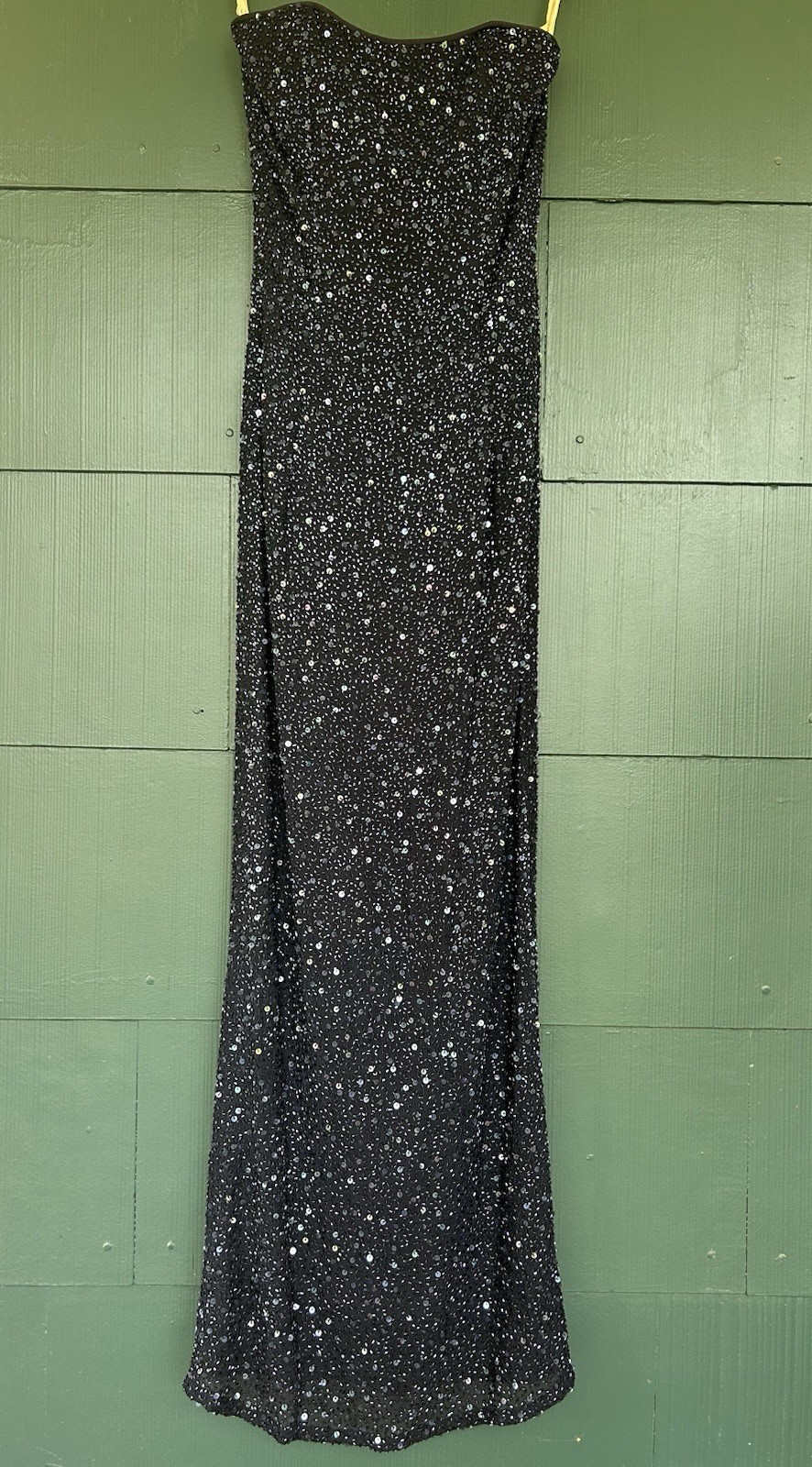 Vintage 90s Handbeaded Silk Maxi Gown Navy Strapless XS Panoply Goth Vampy