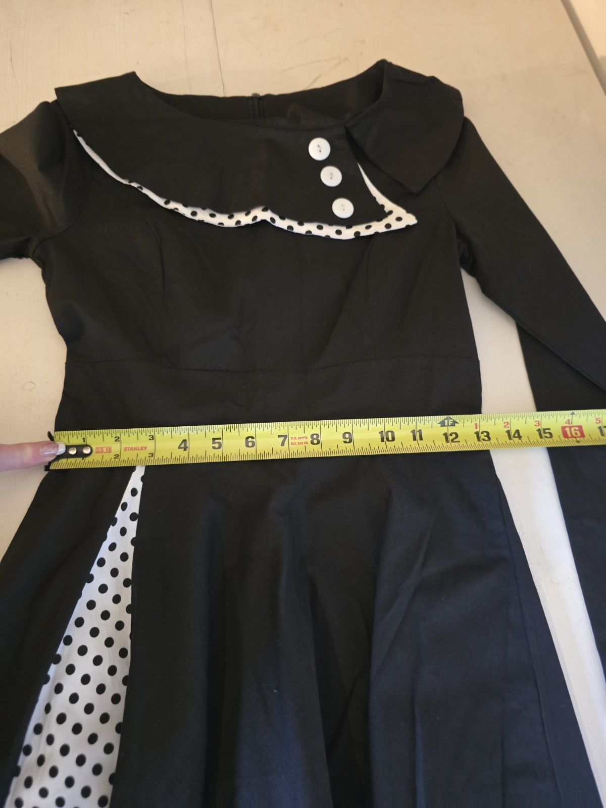 Vintage Style Rockabilly Swing Dress Black White Polkadot Accents S