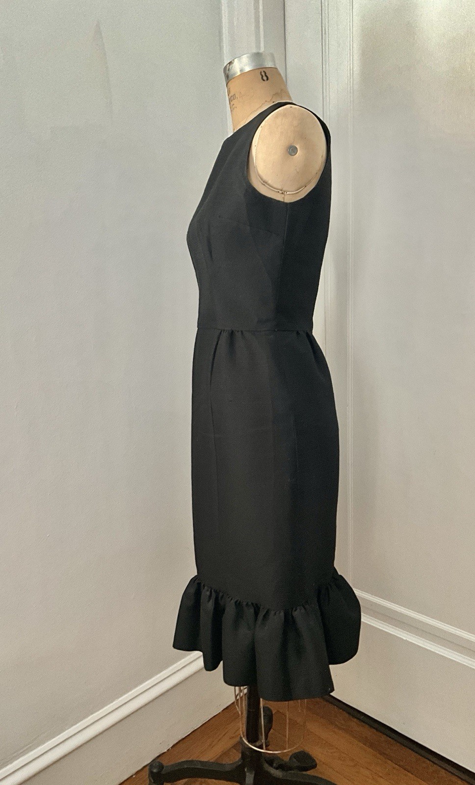 Vintage Early 1960’s Little Black Faille Dress with Flounced Hem