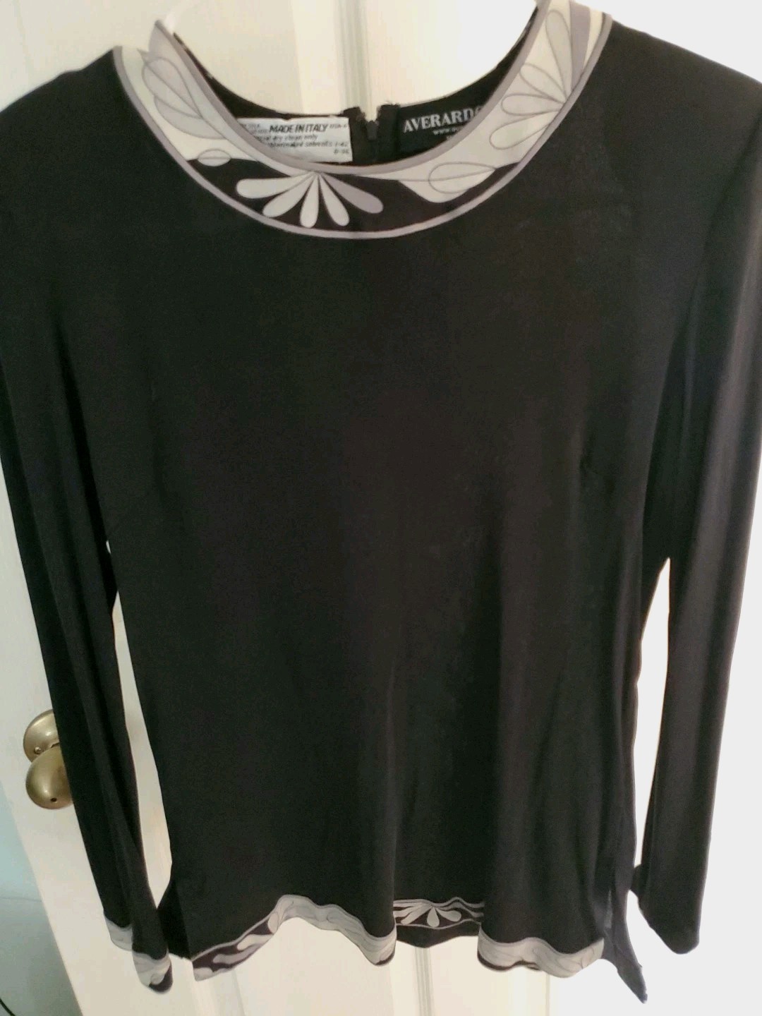 VINTAGE AVERARDO BESSI BLACK SILK TOP BLOUSE SZ 8 ITALY SILK LONG SLEEVE EUC