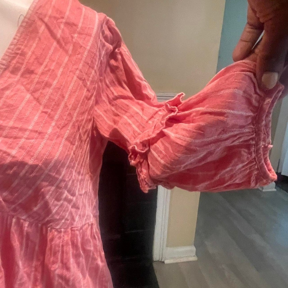 Cotton Bleu pink dress with ruffle sleeves. Size S Boho Indie