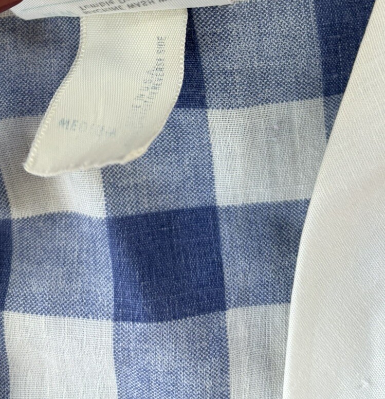 Vintage JCPenney Blue Check Cotton Robe Womens Size M Belted Pockets Americana
