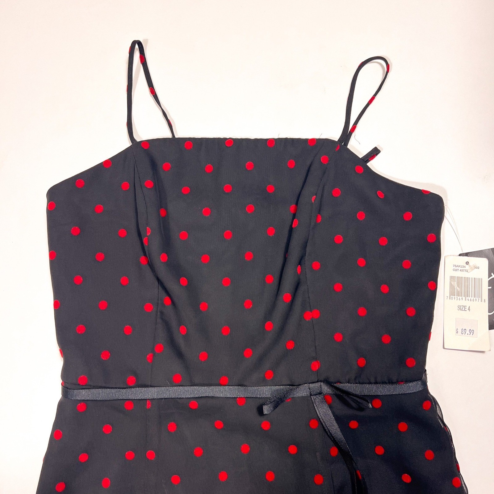 Vintage CDC Rampage Polka Dot Dress Black Red Flocked Mesh Midi Made in USA NWT