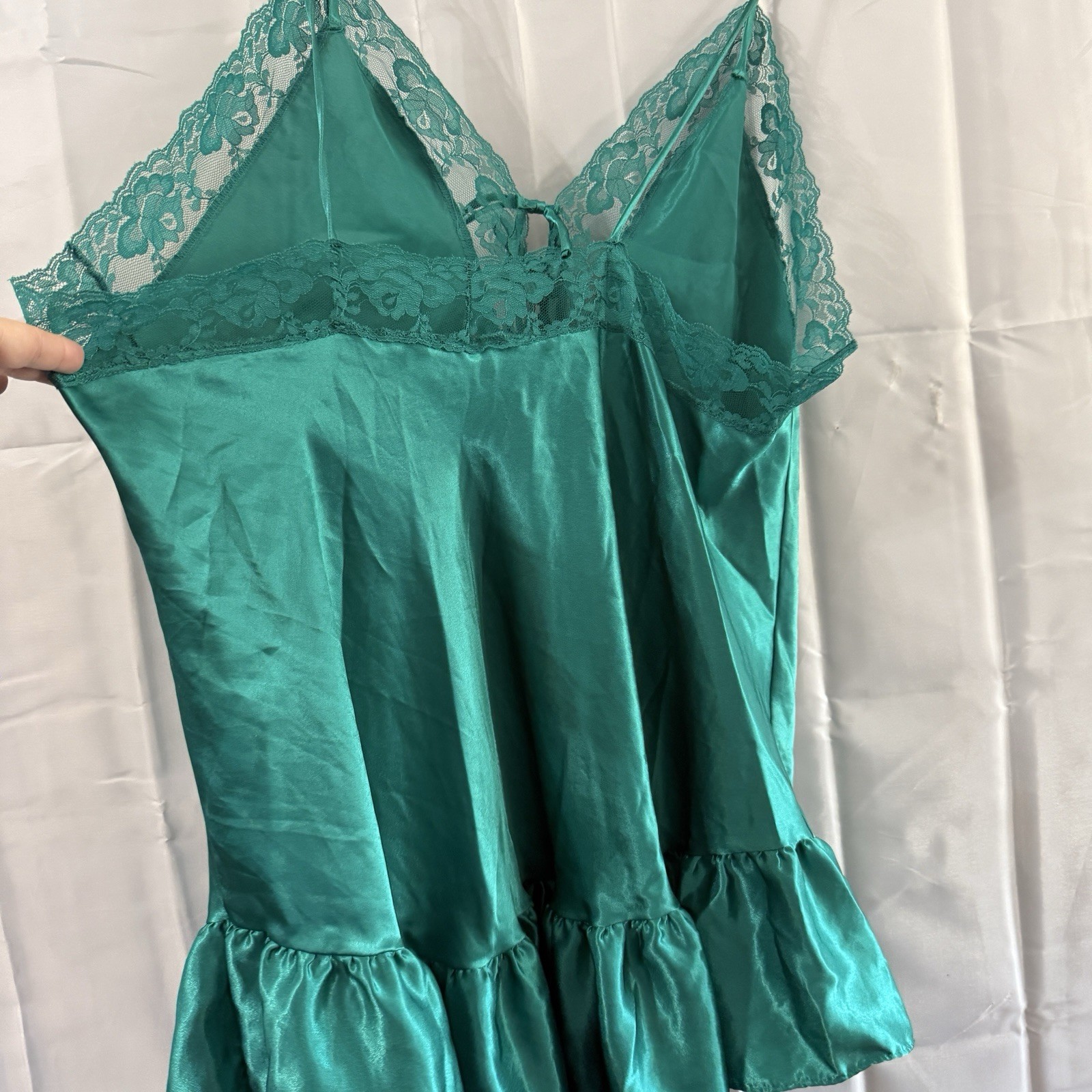 Vintage Feather Bed Intimate Nightie Teddy 3X Lingerie Green Satin Sexy USA