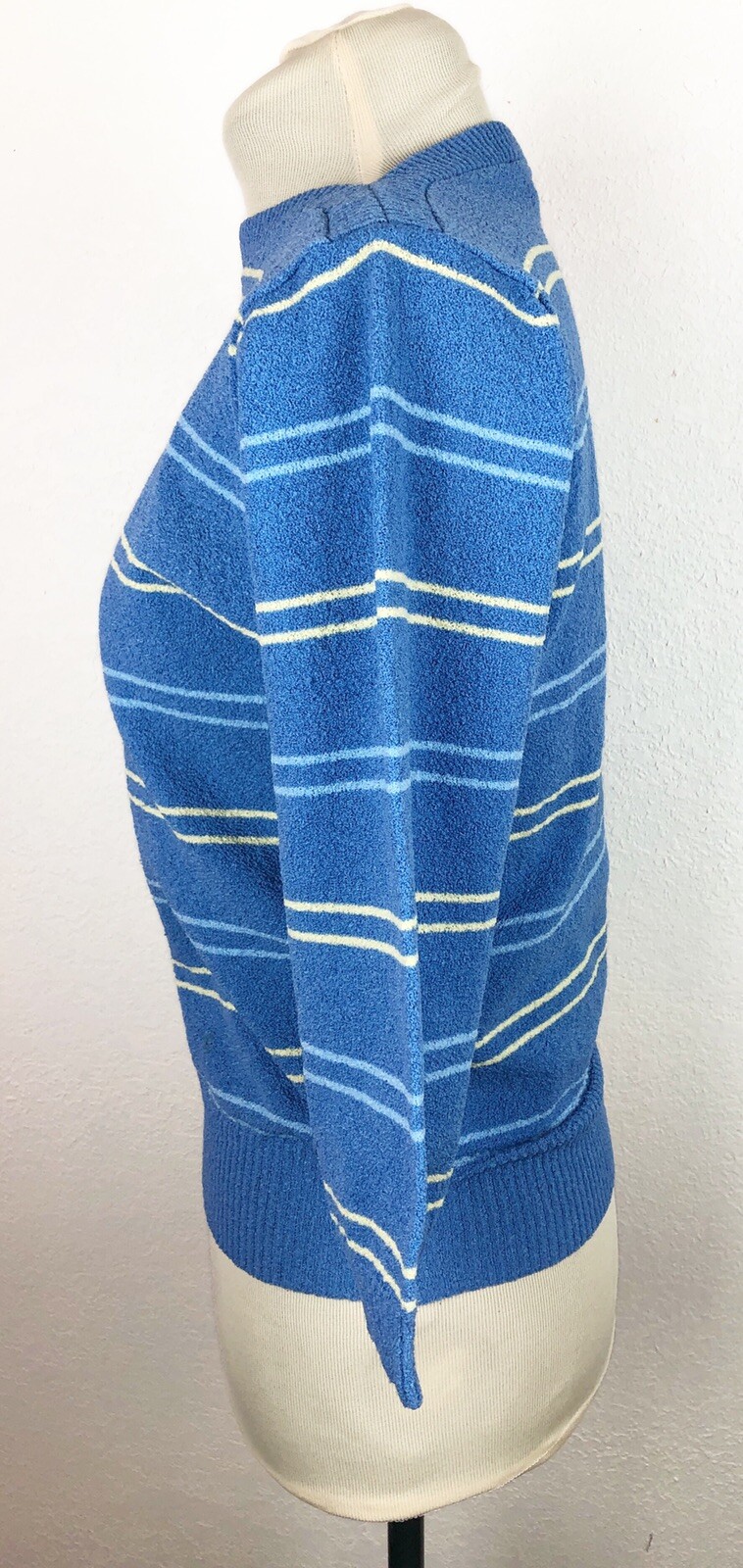 VTG Talbots Top Medium Knit Type 90s Blue USA 3/4 Sleeve Pullover Boat Neck NICE